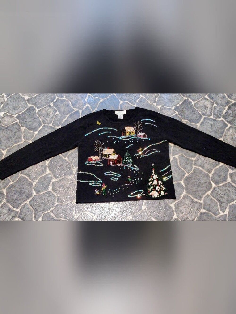 Lisa International women's black Christmas decorative  shirt size L 90s VINTAGE